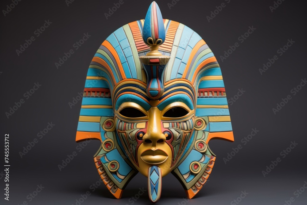Intricate Pharaoh mask colorful. Stone wooden. Generate Ai - obrazy, fototapety, plakaty 