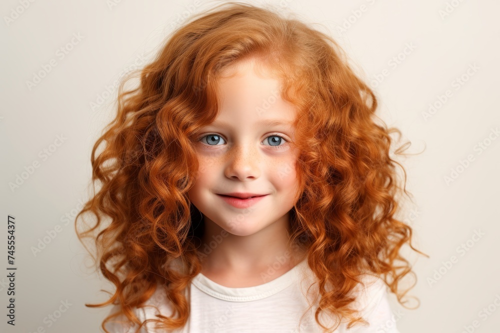 Portrait of a cute red-haired girl with long curly hair. Portrait of a cute red-haired girl with long curly hair.