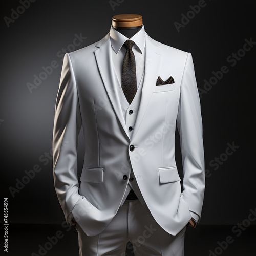 Elegant White Men's Formal Suit Isolated on Black Background