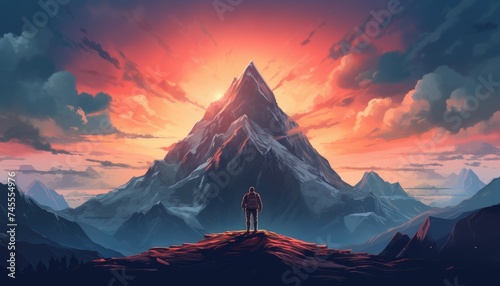 man standing on a hill looking at the strange mountain photo