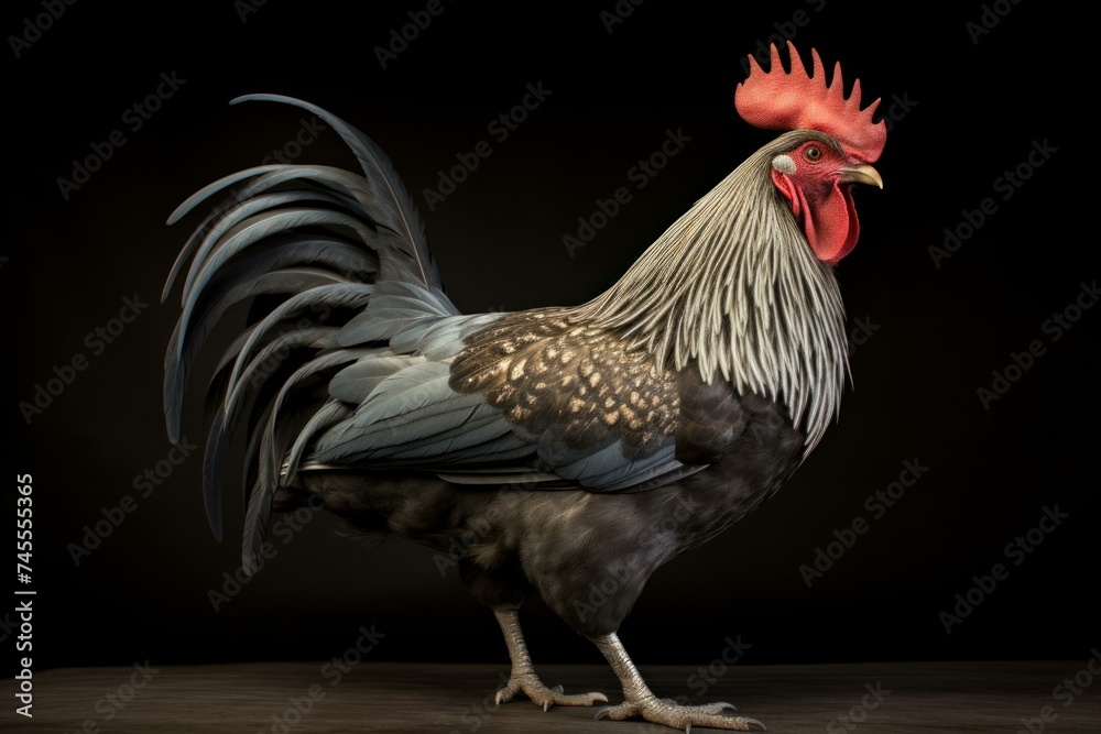 Fototapeta premium Majestic Rooster on farm fence. Morning farm. Generate Ai