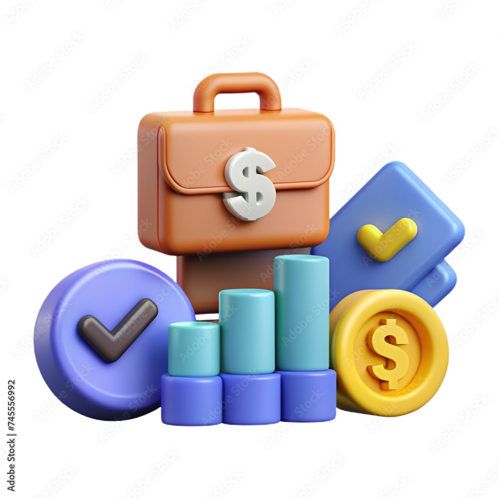 3D Finance and Business Icon: Illustrating money, stock exchange, business investment, trading, and finance concepts. Realistic 3D rendering.