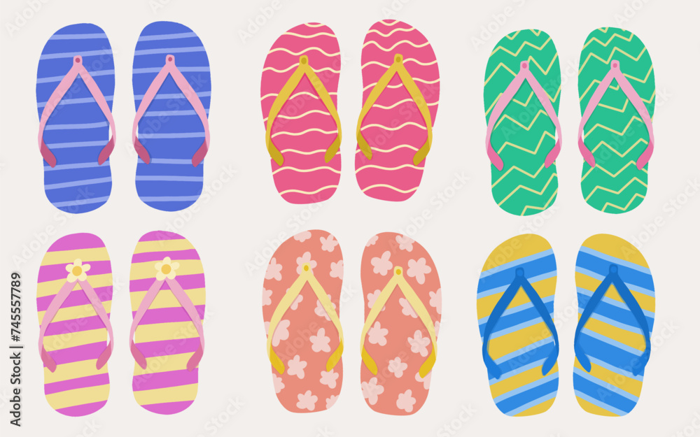 Set of slippers beach summer elements Set of slippers beach summer elements