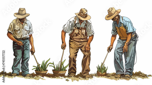 Three Men Farmer Work Image Vector Illustration Isolated © iclute