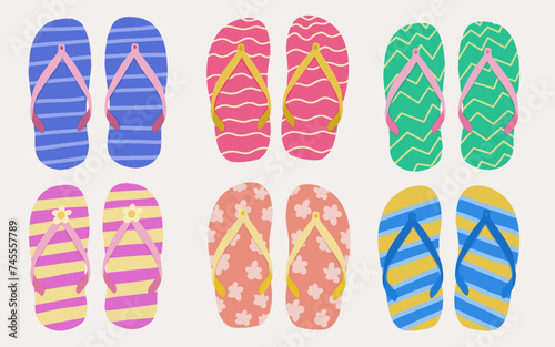 Set of slippers beach summer elements