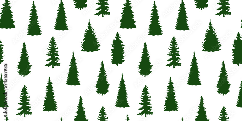 Seamless pattern with pine trees. Vector repeat background
