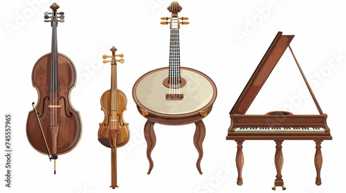 Three Musical Instruments Isolated on White Background