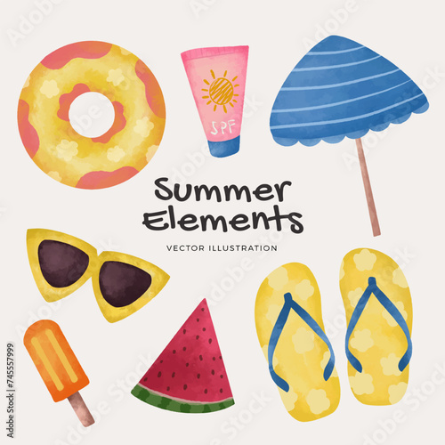 Hand drawn summer elements