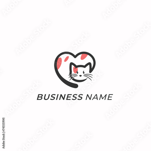 design logo creative love and cat
