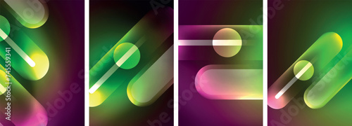Abstract composition. Aglow in neon hues against the dark, radiating energy and allure, a captivating spectacle of vibrant luminescence