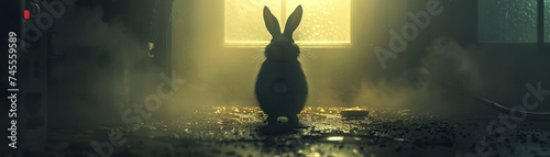 A rabbit, alone, facing the darkness of a dream where desserts twist into nightmares