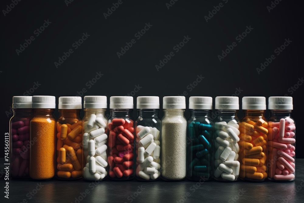 Medicinal Pills drug bottles. Medical health. Generate Ai