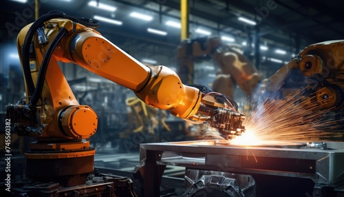 robotic arm assembly machine factory workshop sparks