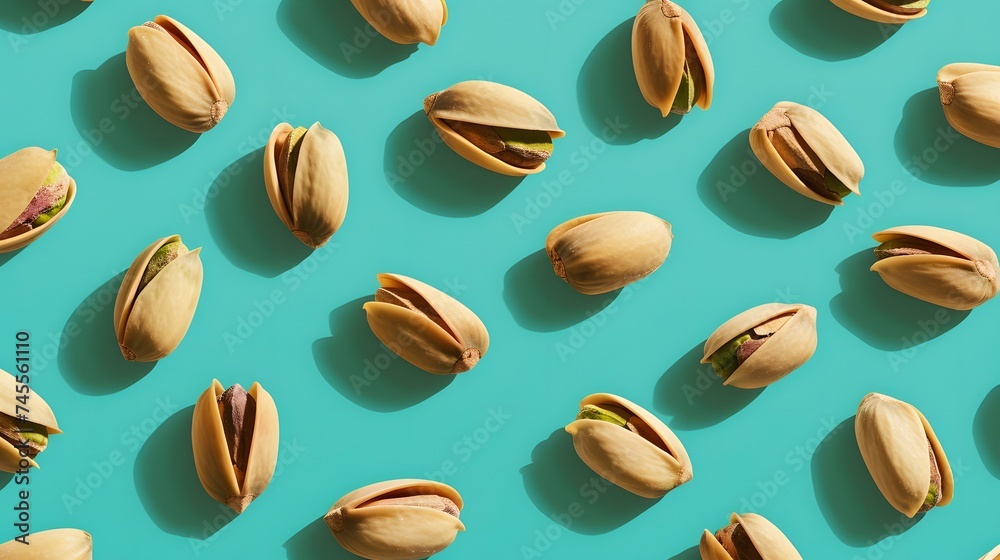 Illustration of pistachios on a turquoise background