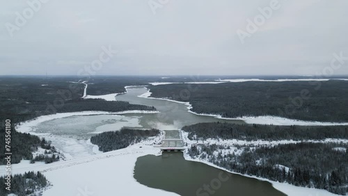Wallpaper Mural Extreme High Altitude Drone Out Long Snow Covered Road with Rushing Water Notigi Hydroelectric Dam in the Arctic Torontodigital.ca