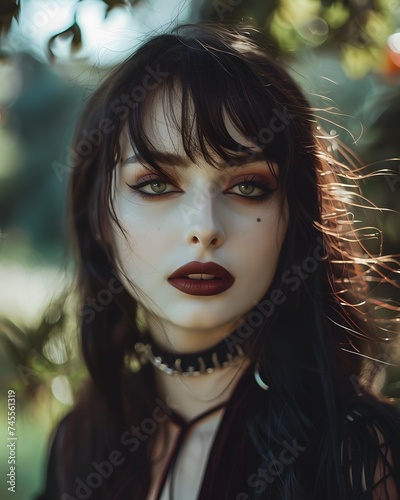 Goth emo vampire makeup look young woman photo