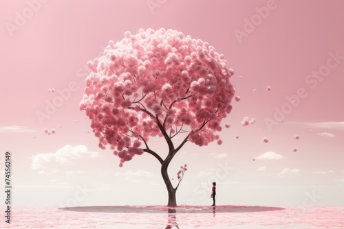 Delicate Pink and lonely blossom. Natural floral. Generate Ai