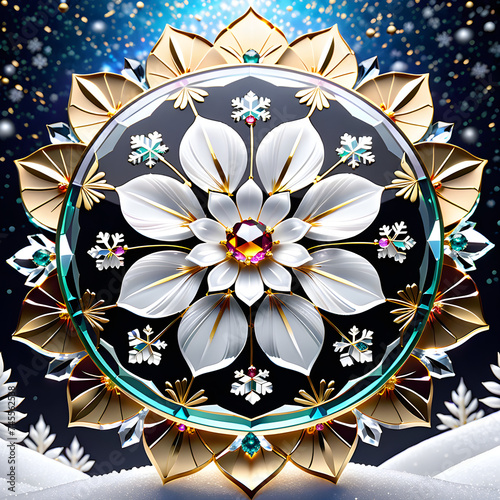 Capture the surreal elegance of a cosmos flower and delicate snowflake in 4K+ resolution against a snowy backdrop, accentuating their exquisite details and opulent allure.(Generative AI) 