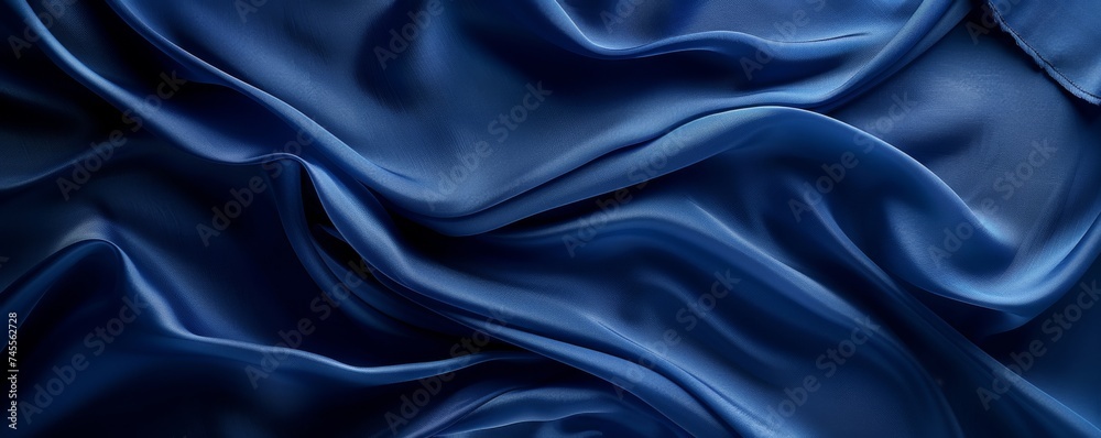 Creating a mesmerizing play of light and shadow, an abstract composition showcases shimmering blue fabric adorned with intricate folds, captivating the observer with its dynamic form. Creating a mesmerizing play of light and shadow, an abstract composition showcases shimmering blue fabric adorned with intricate folds, captivating the observer with its dynamic form.