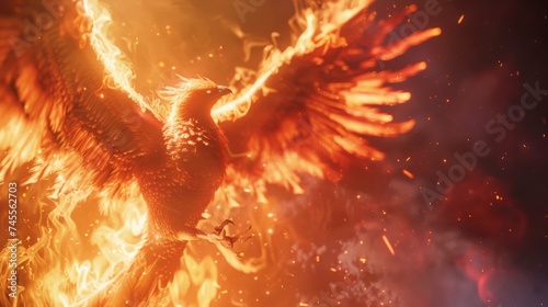 A phoenix-themed vaccine, created by a wizard, using the bird's mythical properties for healing and regeneration photo