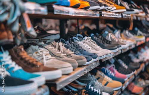 A rack of shoes in various styles and sizes