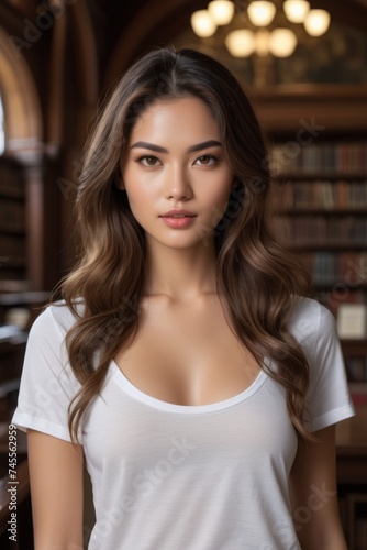 potrait of beautiful asian girl with white shirt