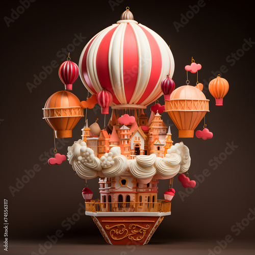 Dreamland kid fantasy hot air balloon shaped like a cupcake sweet dessert  photo