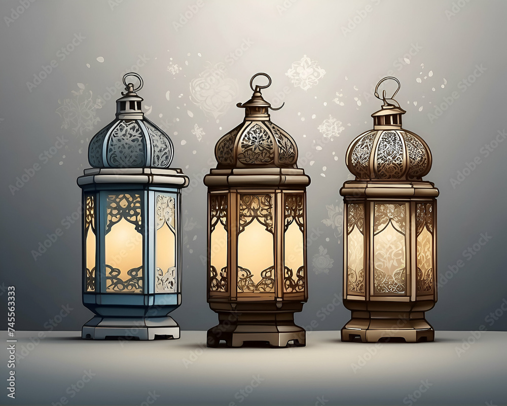A magnificently intricate Islamic lantern design for the celebration of Ramadan A magnificently intricate Islamic lantern design for the celebration of Ramadan
