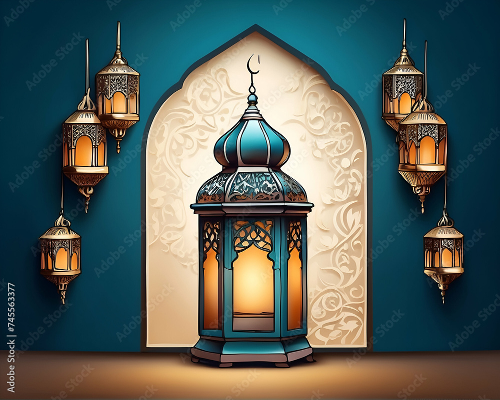 A magnificently intricate Islamic lantern design for the celebration of Ramadan A magnificently intricate Islamic lantern design for the celebration of Ramadan