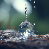 Raindrop rainwater falling in slow motion