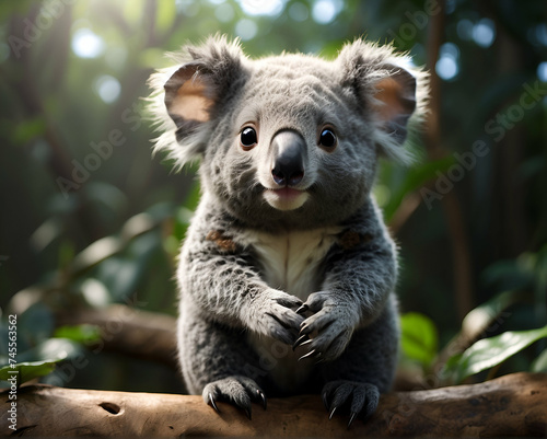 A cute Kawaii tiny hyper realistic koala with a plain background.