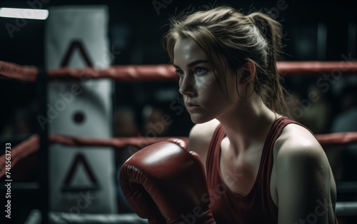 girl boxer in the ring  photo
