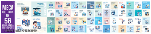 Mega collection of 56 social media post design template. used for web developer advertising
