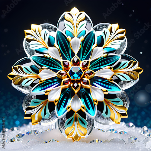 Capture the surreal elegance of a cosmos flower and delicate snowflake in 4K+ resolution against a snowy backdrop, accentuating their exquisite details and opulent allure.(Generative AI) 