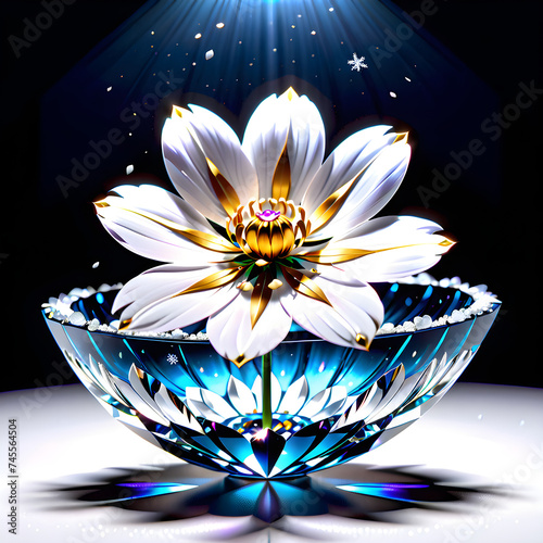 Capture the surreal elegance of a cosmos flower and delicate snowflake in 4K+ resolution against a snowy backdrop, accentuating their exquisite details and opulent allure.(Generative AI) 