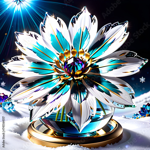 Capture the surreal elegance of a cosmos flower and delicate snowflake in 4K+ resolution against a snowy backdrop, accentuating their exquisite details and opulent allure.(Generative AI) 