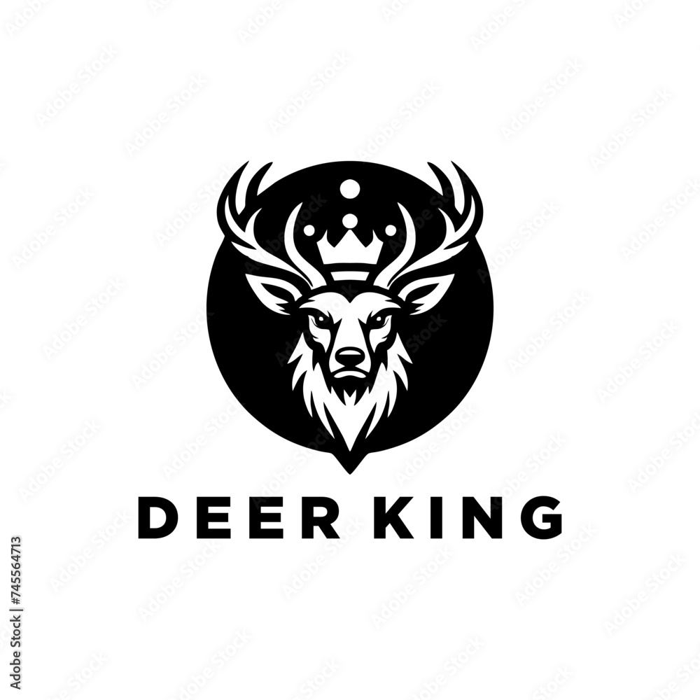 Deer head with king crown illustration isolated on white background Deer head with king crown illustration isolated on white background