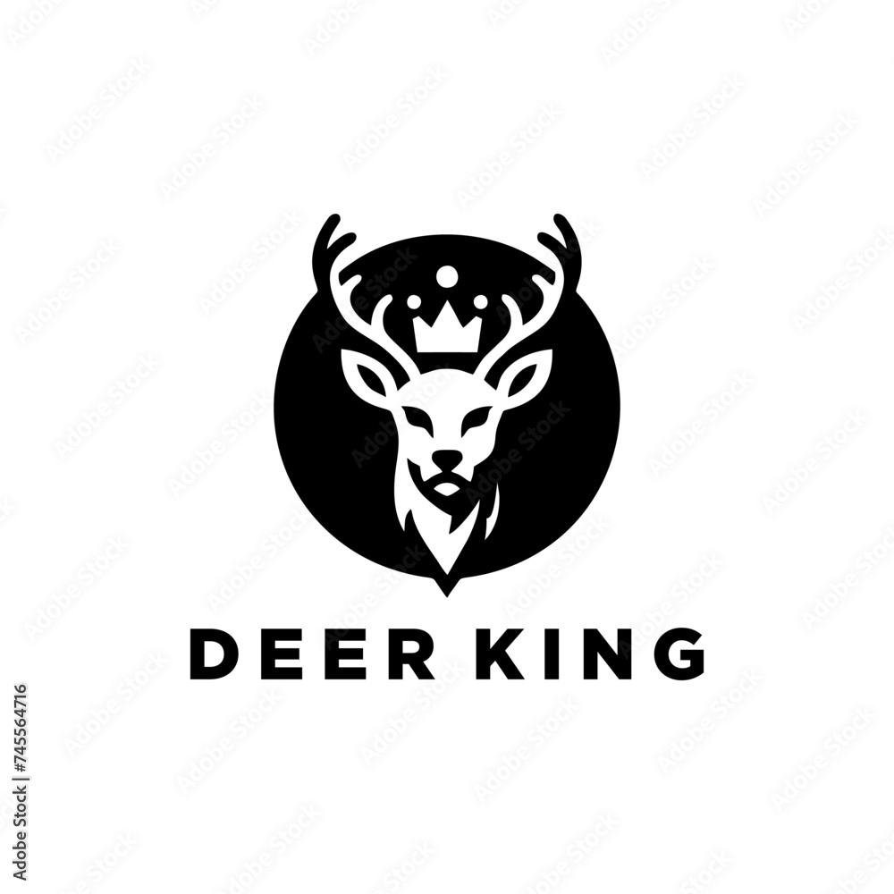 Deer head with king crown illustration isolated on white background