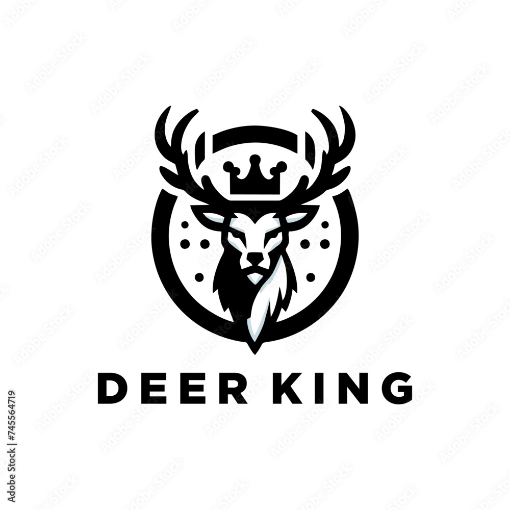 Deer head with king crown illustration isolated on white background Deer head with king crown illustration isolated on white background
