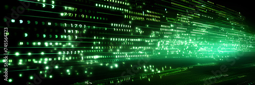 Bright Green Binary Code Wave Streaming in the Cybernetic Universe - Digital Data Flow Concept