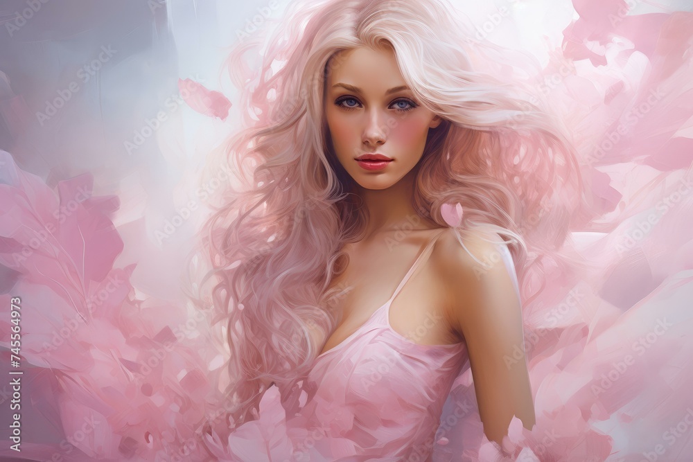 Pink delicate woman. Style model. Generate Ai Pink delicate woman. Style model. Generate Ai