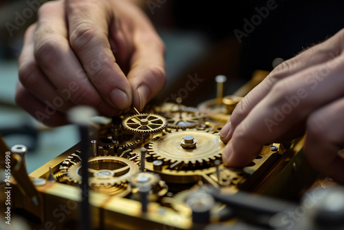 close-up of hands working finely and with precision on small gears