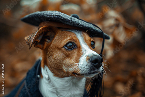 dog jack russel terrier with Graduation Cap