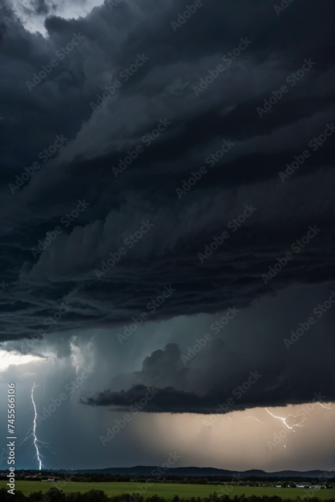 Thunderstorm in the night sky with lightning and thunderclouds. Nature composition.