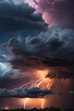 Thunderstorm in the night sky with lightning and thunderclouds. Nature composition.