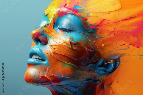 3D human head with vibrant color explosion, abstract art concept © Atchariya63