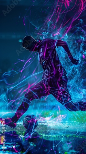 Abstract neon art representing the energy of a soccer match
