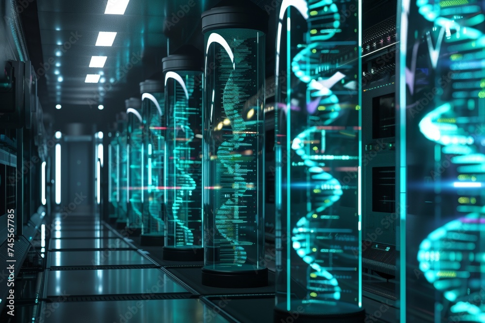 DNA samples being stored in a futuristic database DNA samples being stored in a futuristic database