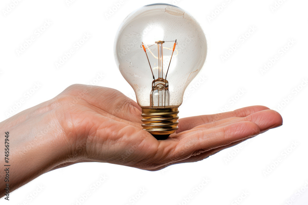 Hand hold light bulb, business idea and inspiration concept Hand hold light bulb, business idea and inspiration concept