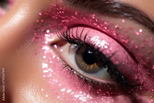 Model girl pink glitter. Beauty portrait. Generate Ai
